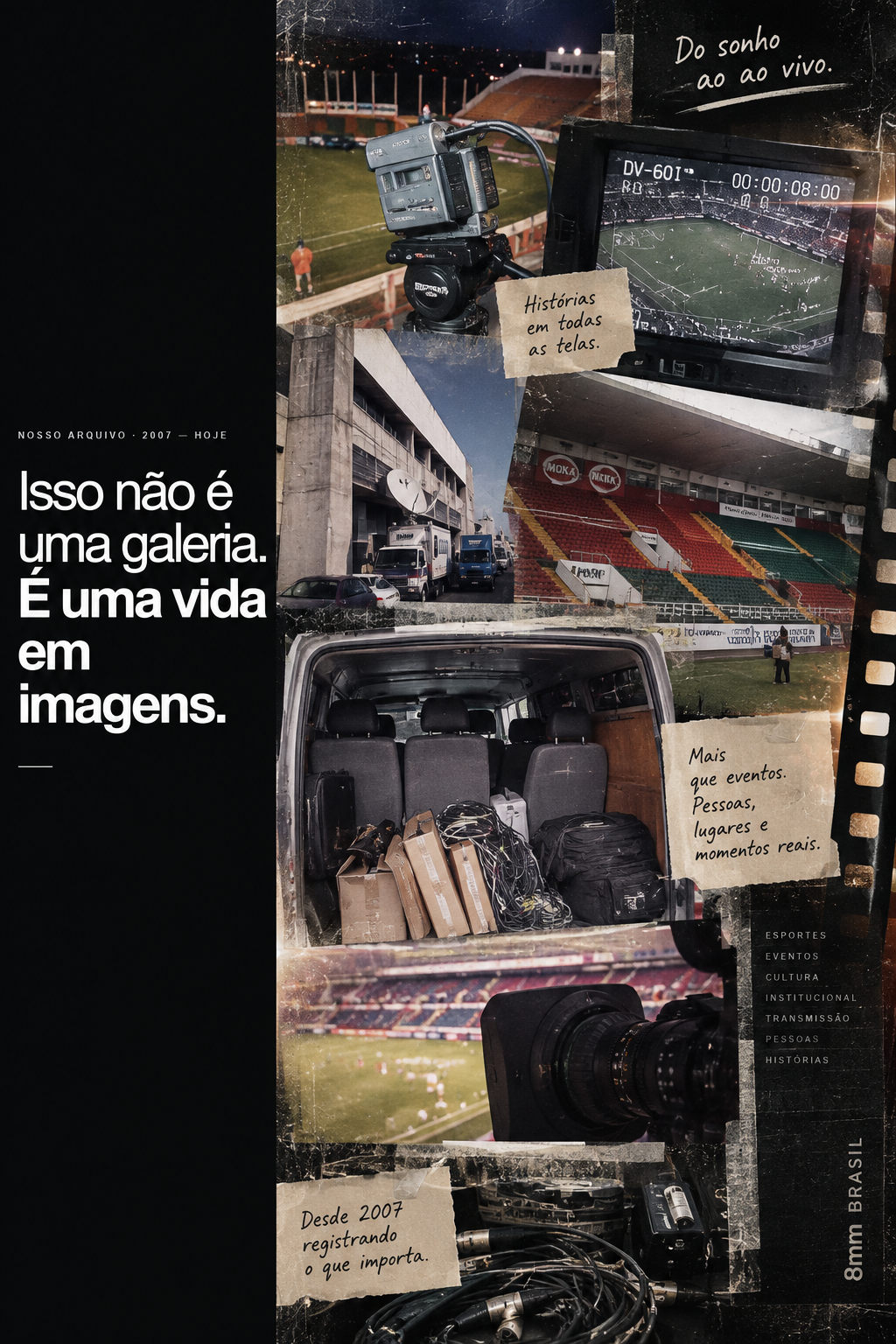 Montagem vertical com registros históricos da 8mm Brasil