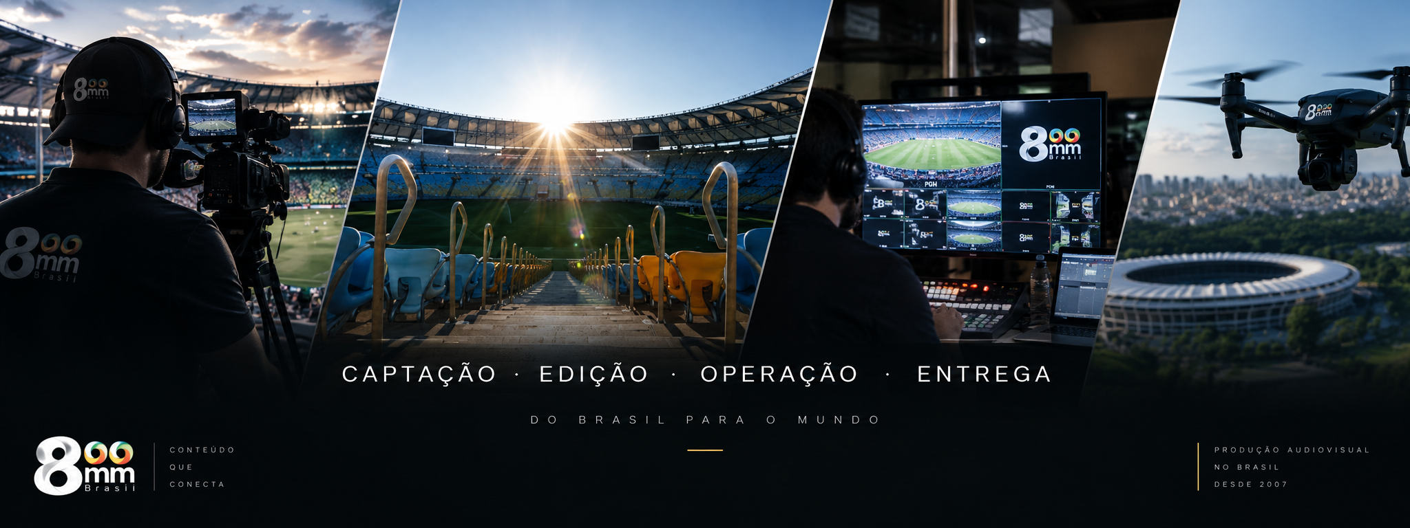 Montagem contemporânea da operação audiovisual da 8mm Brasil